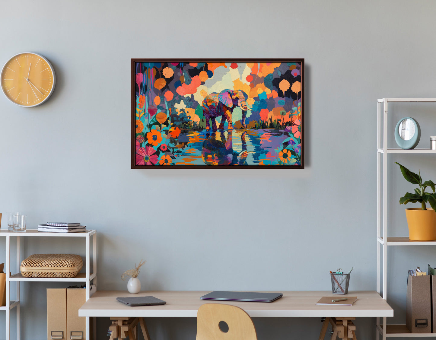 Colorful Elephant Water Reflection African American canvas print view 36