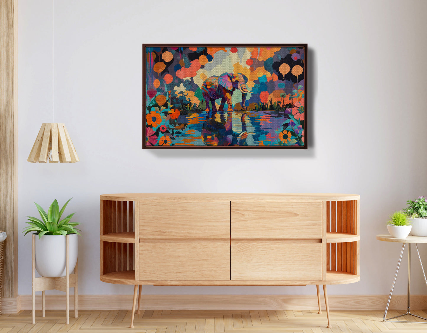 Colorful Elephant Water Reflection African American canvas print view 32