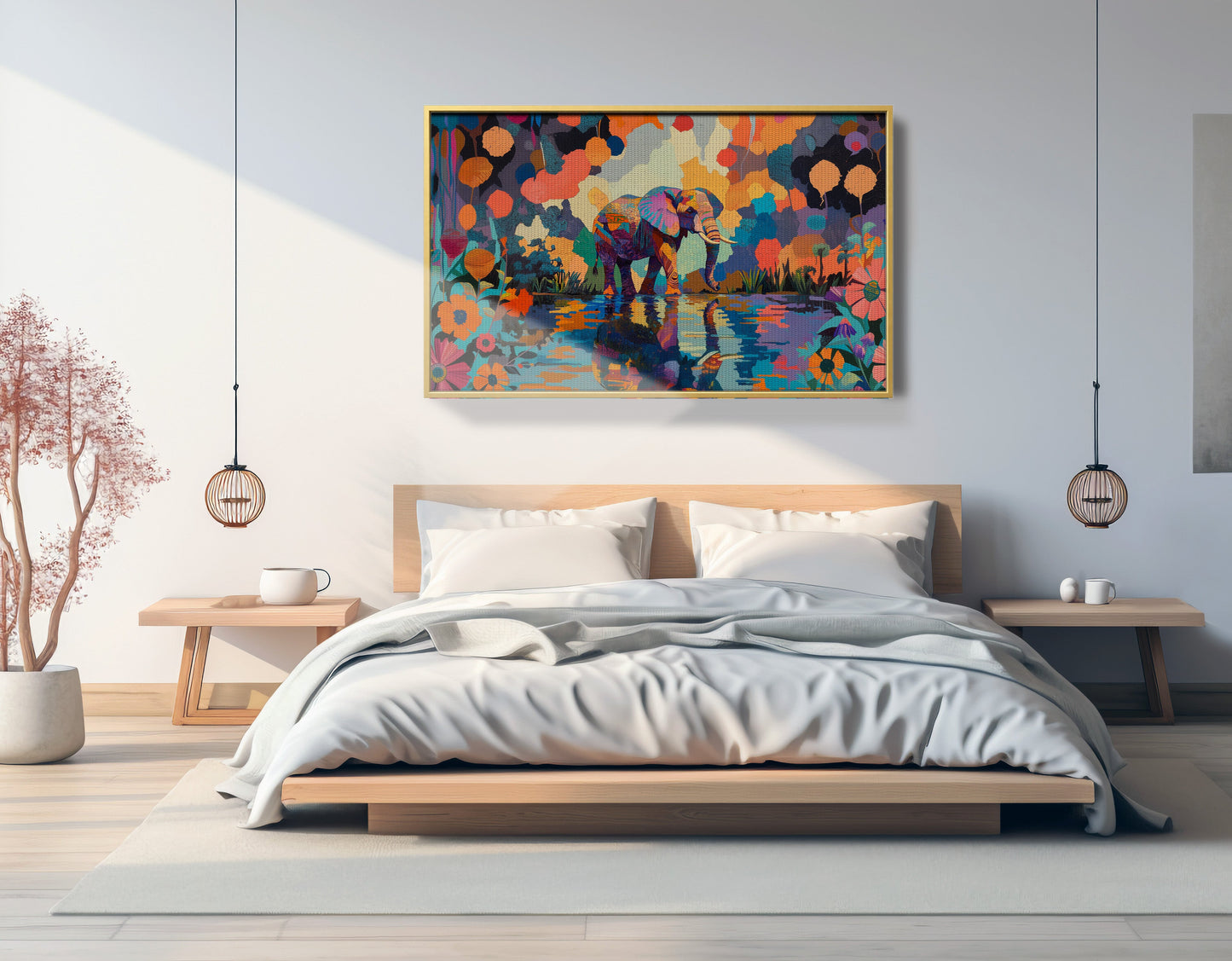 Colorful Elephant Water Reflection African American canvas print view 39