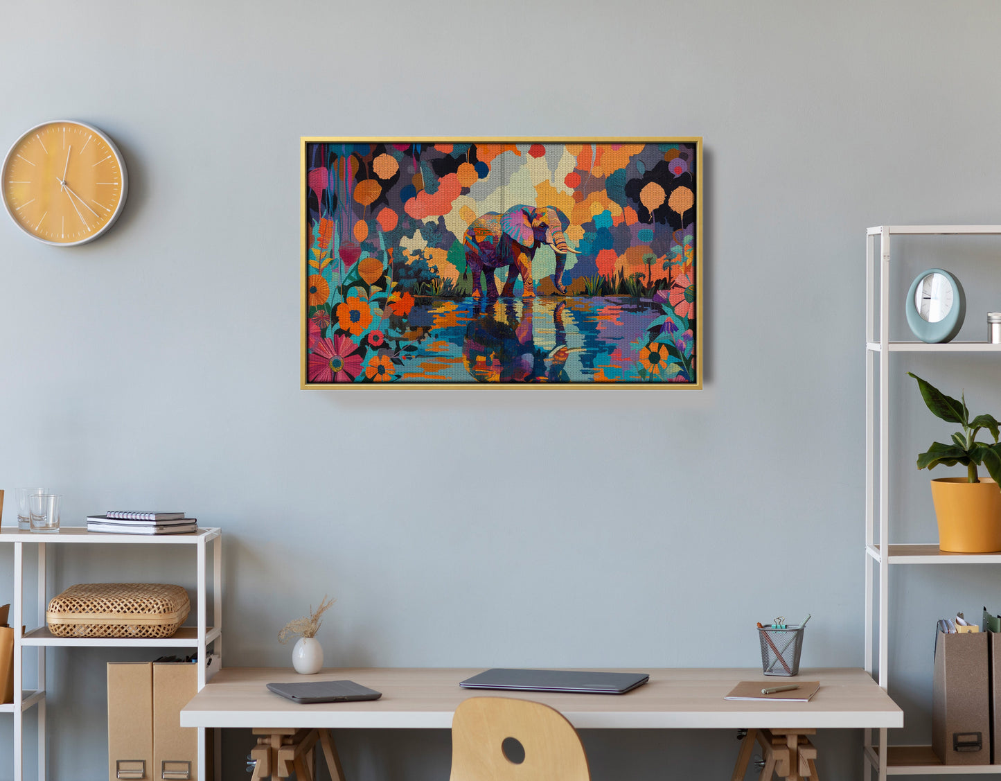 Colorful Elephant Water Reflection African American canvas print view 42