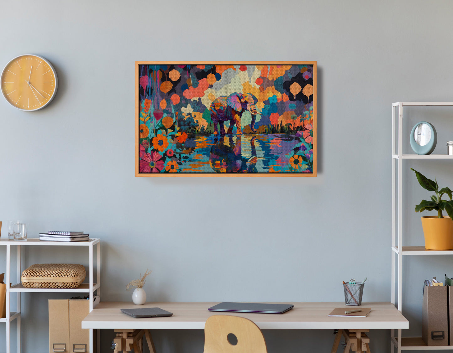 Colorful Elephant Water Reflection African American canvas print view 48