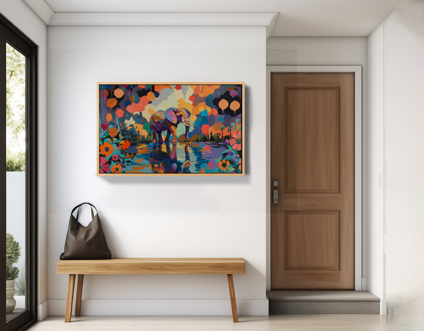 Colorful Elephant Water Reflection African American canvas print view 53