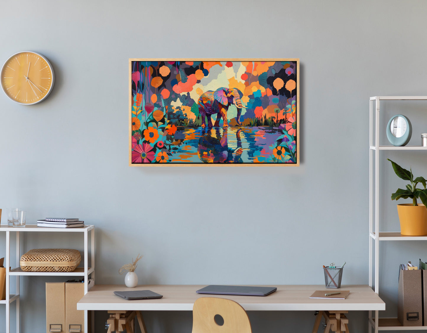 Colorful Elephant Water Reflection African American canvas print view 54