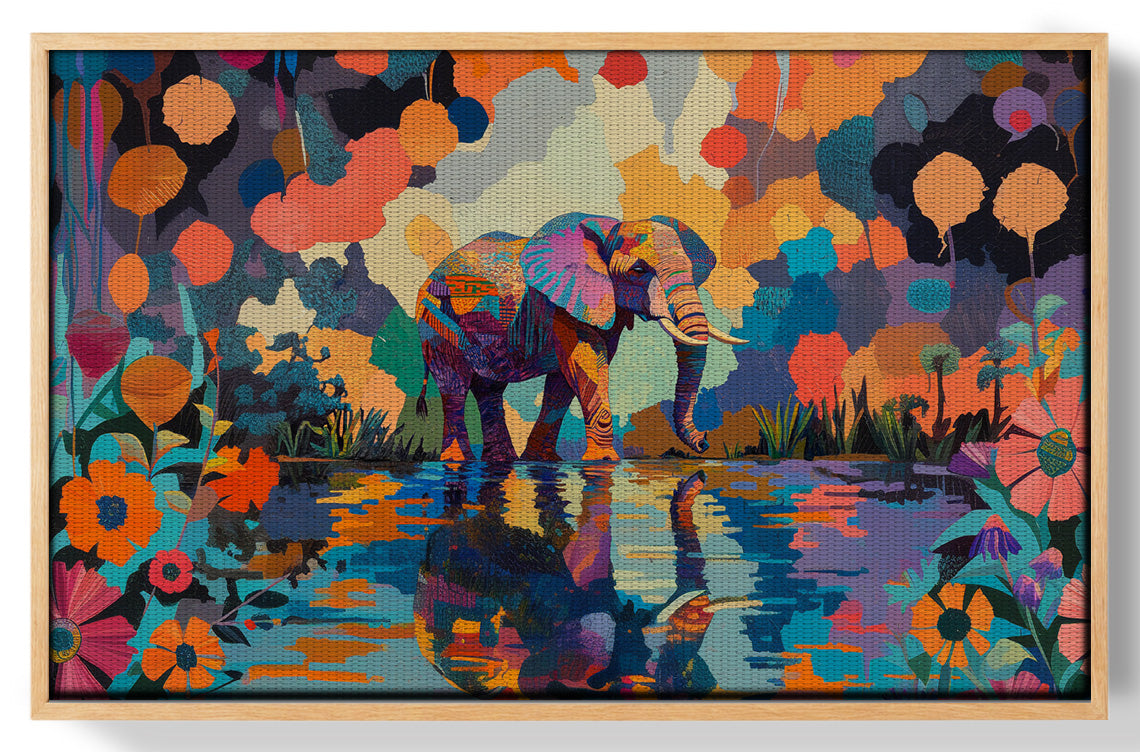 Colorful Elephant Water Reflection African American canvas print view 49