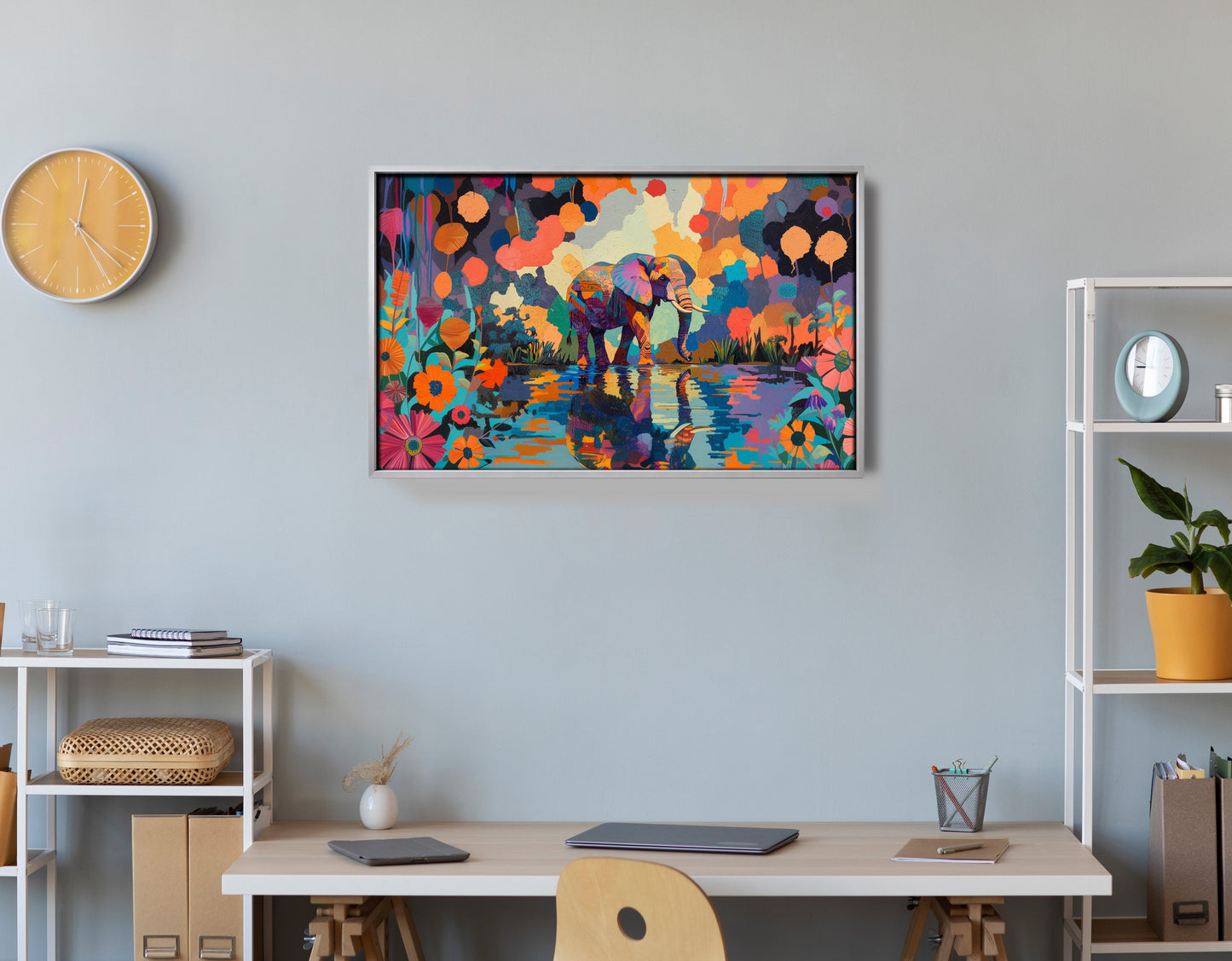 Colorful Elephant Water Reflection African American canvas print view 60