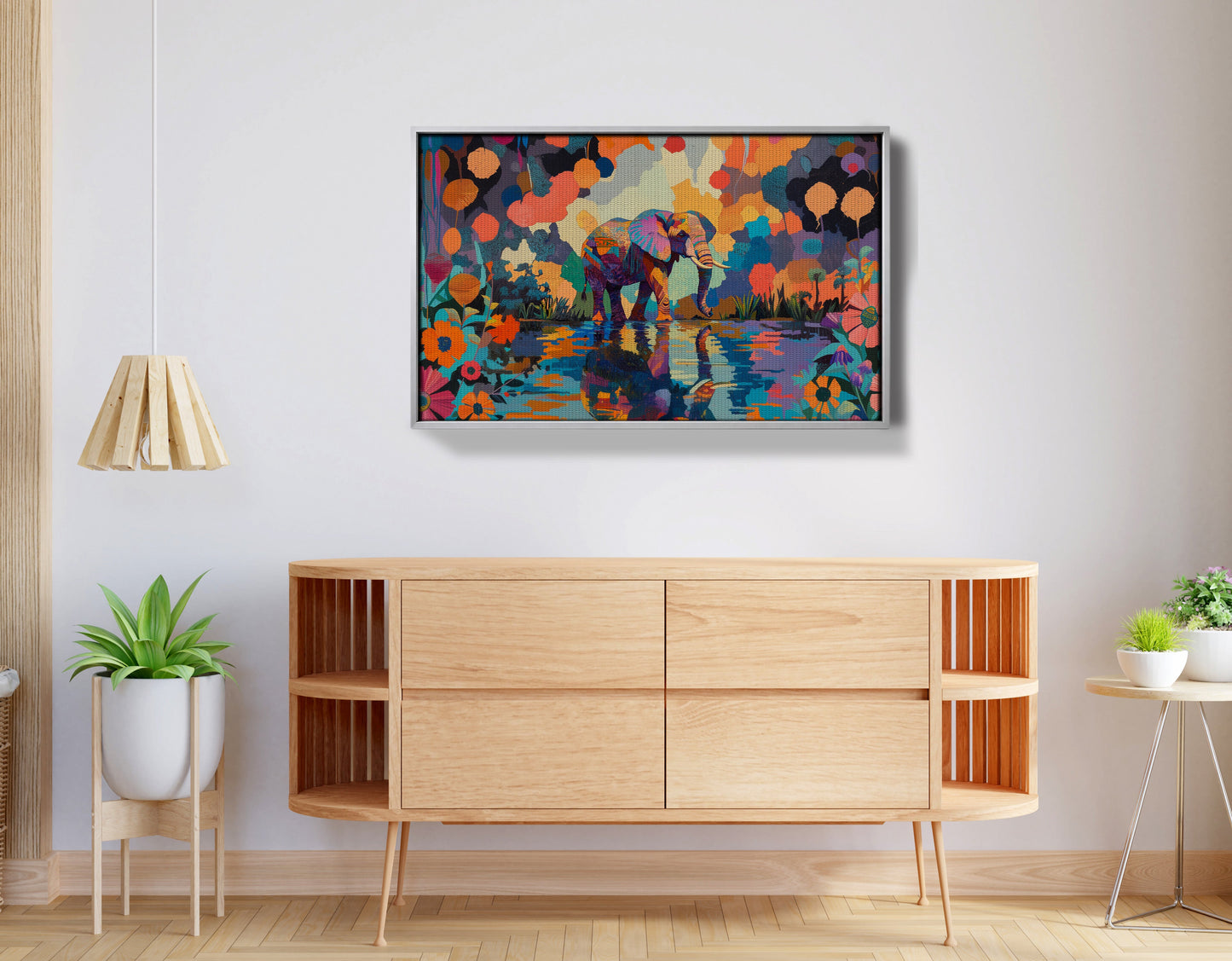 Colorful Elephant Water Reflection African American canvas print view 56