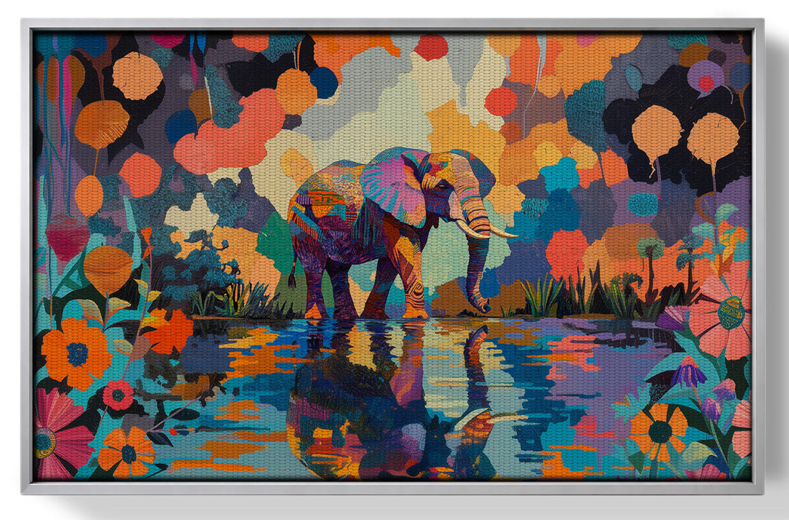 Colorful Elephant Water Reflection African American canvas print view 55