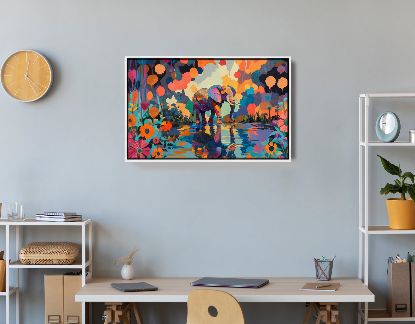 Colorful Elephant Water Reflection African American canvas print view 66