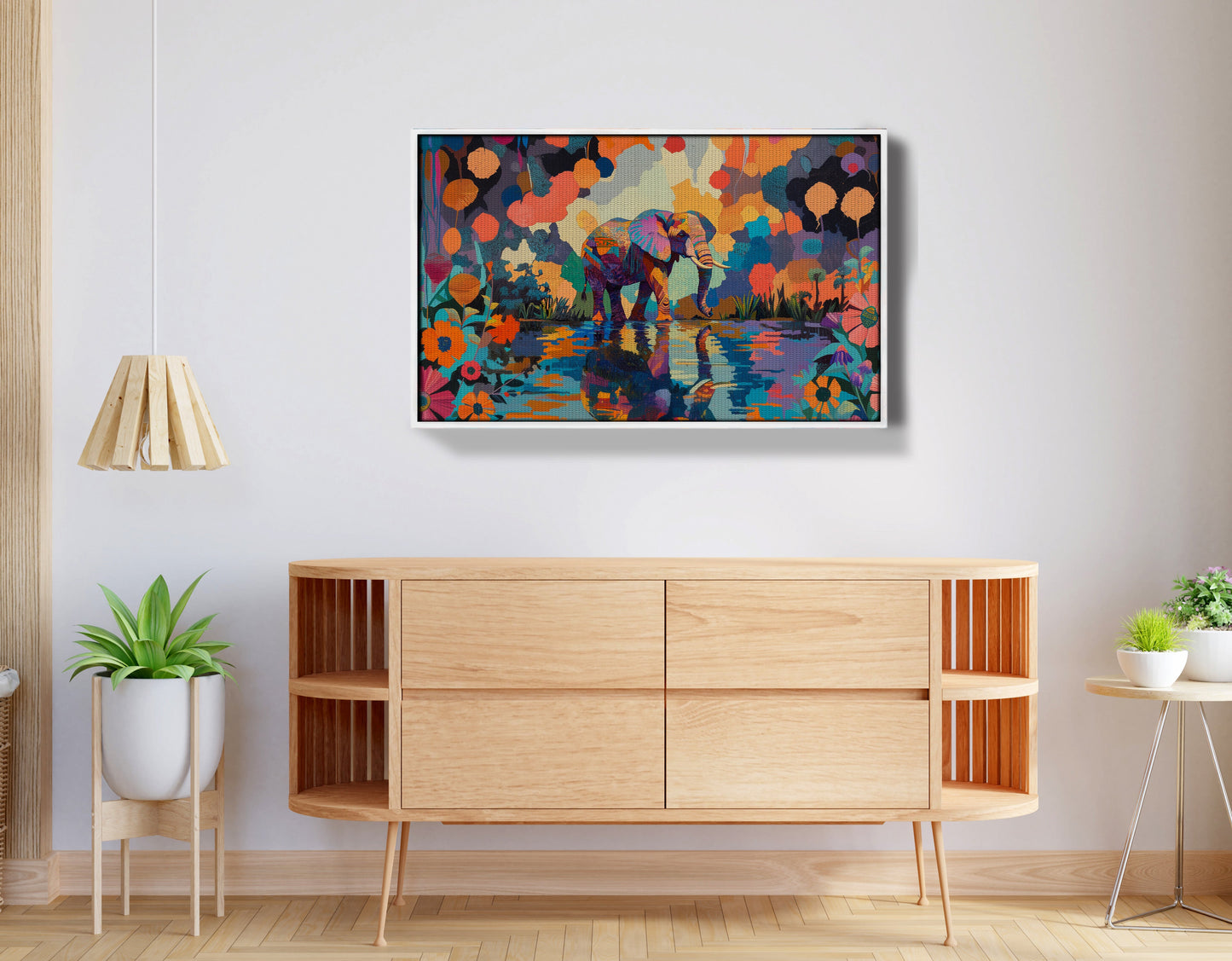 Colorful Elephant Water Reflection African American canvas print view 62