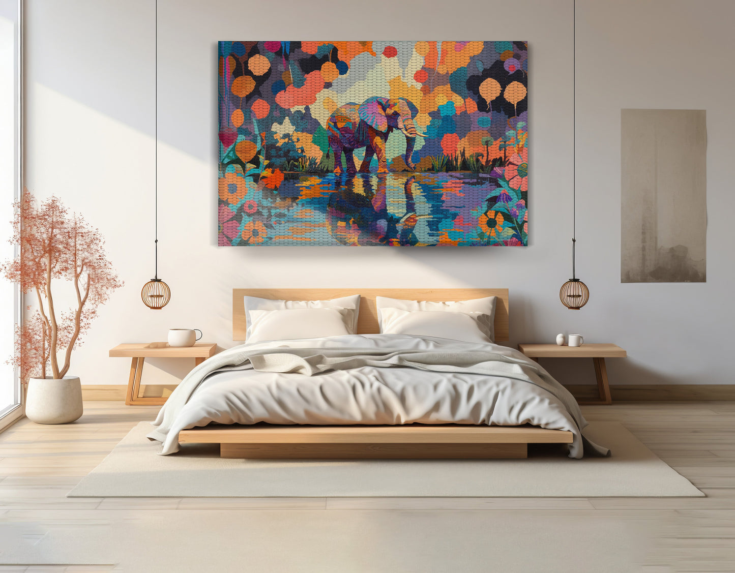 Colorful Elephant Water Reflection African American canvas print view 15