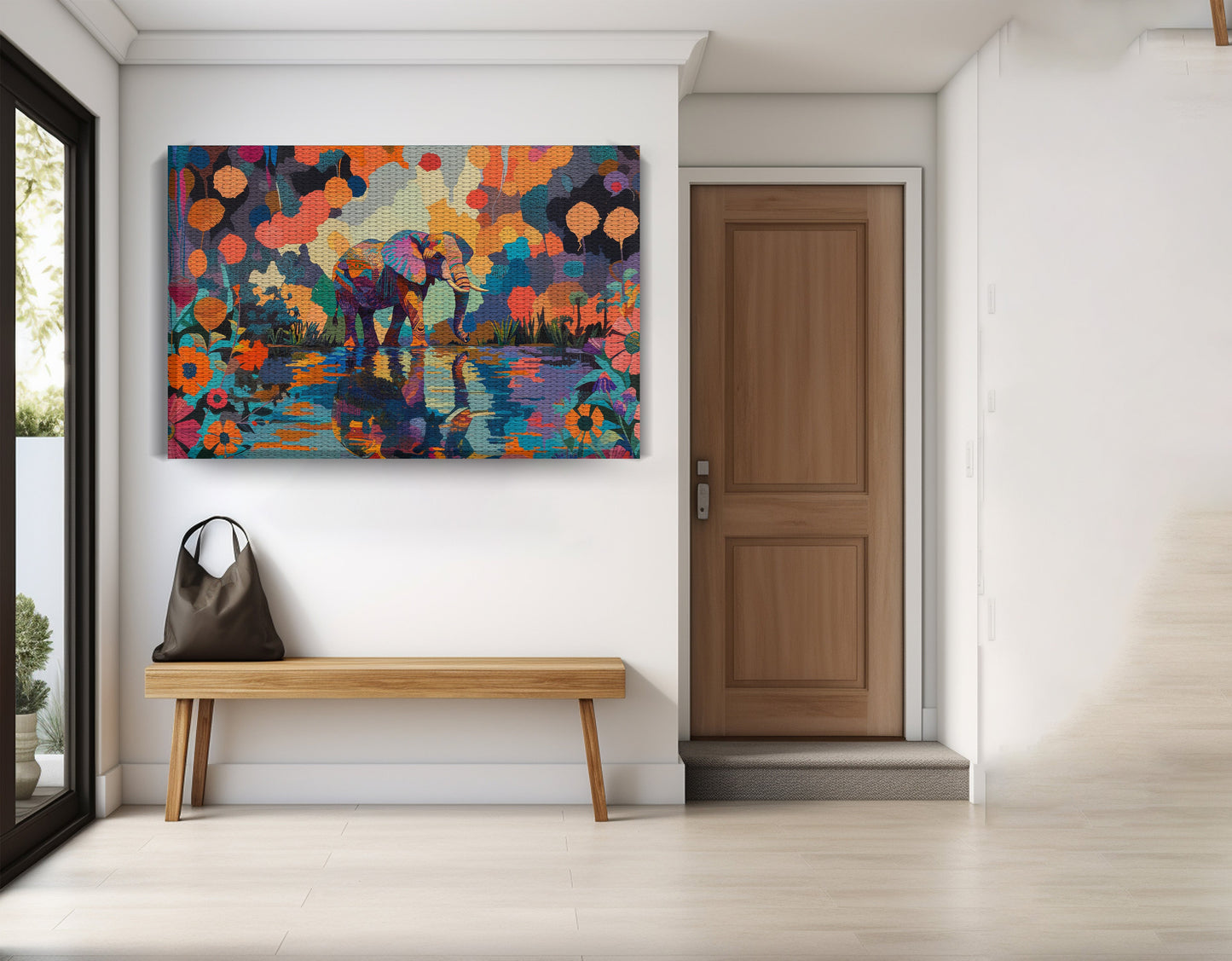 Colorful Elephant Water Reflection African American canvas print view 17