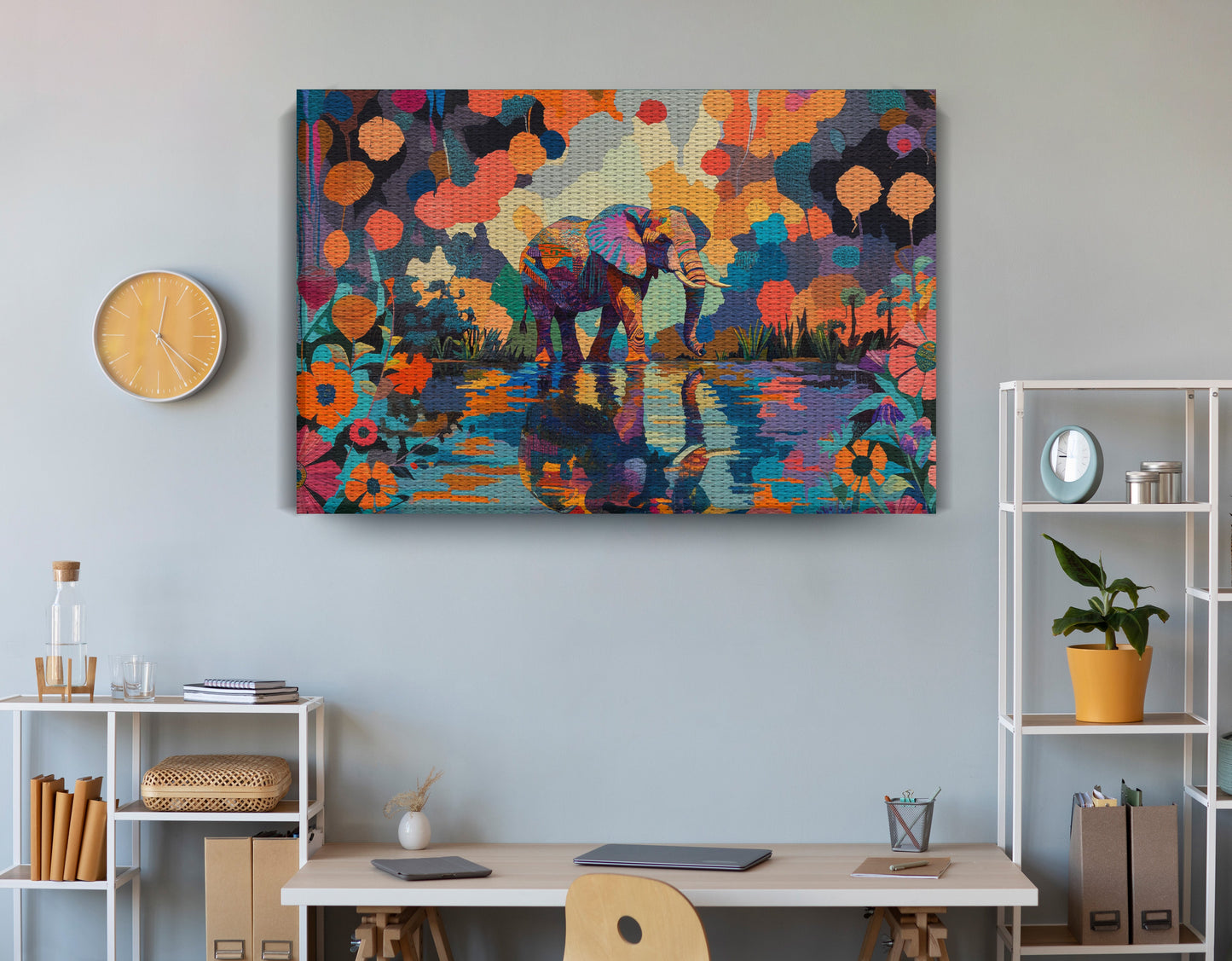 Colorful Elephant Water Reflection African American canvas print view 18