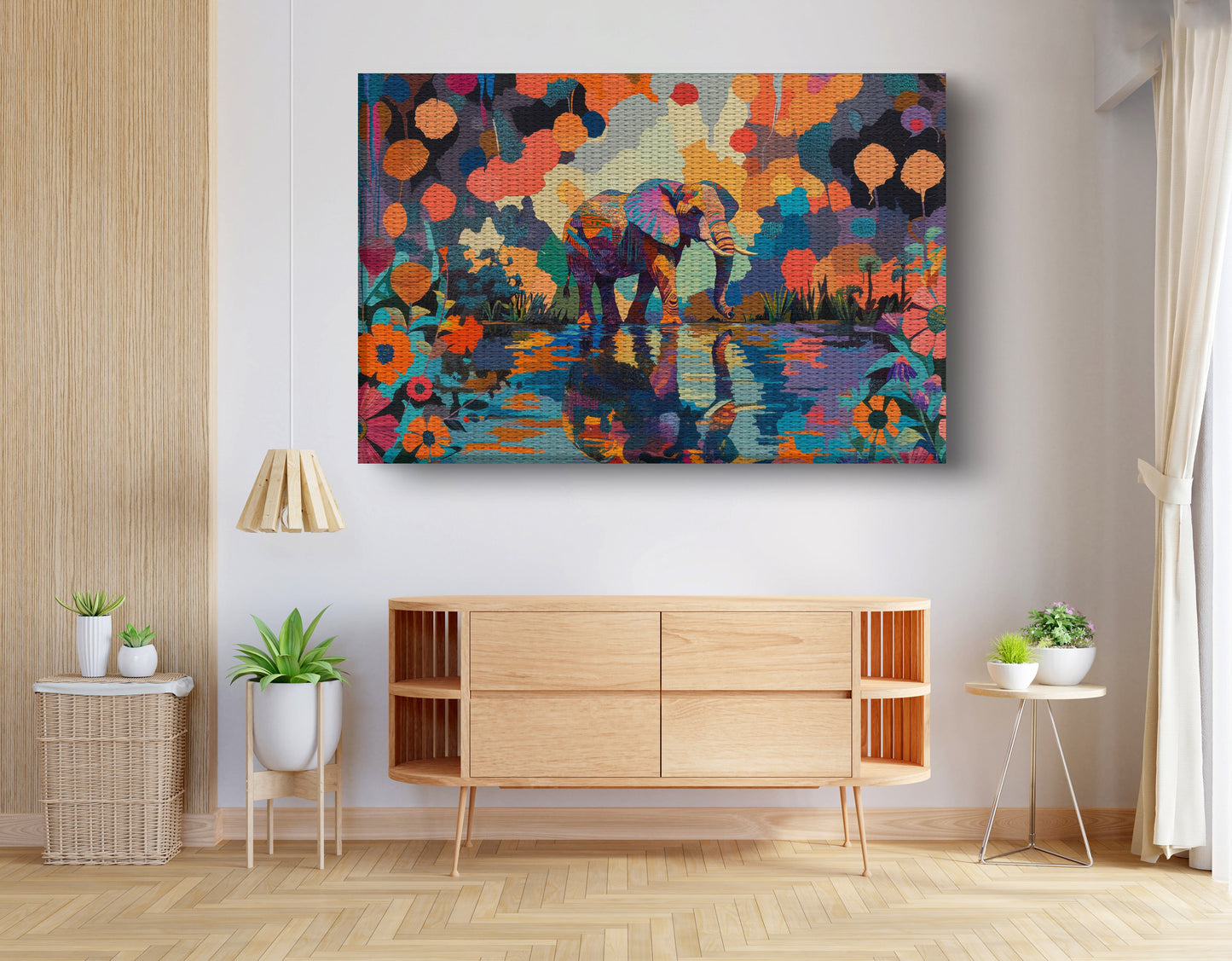 Colorful Elephant Water Reflection African American canvas print view 14