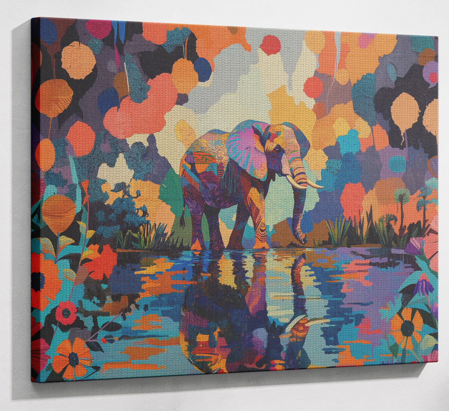 Colorful Elephant Water Reflection African American canvas print view 13