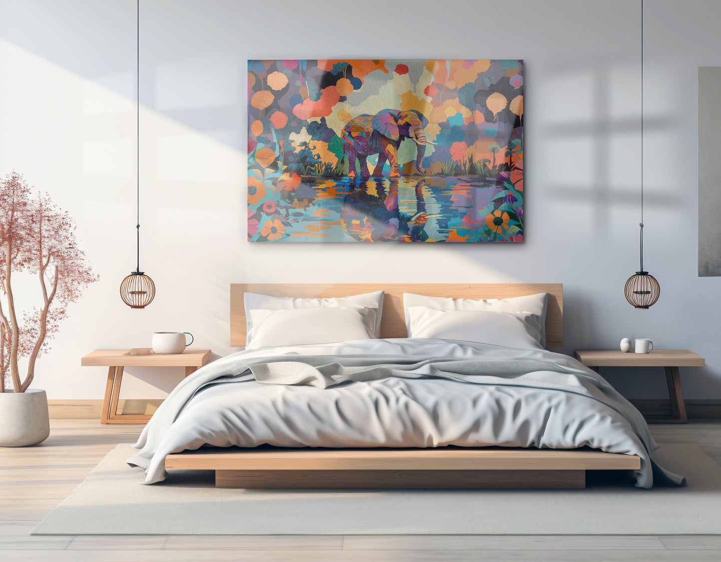 Colorful Elephant Water Reflection African American canvas print view 21