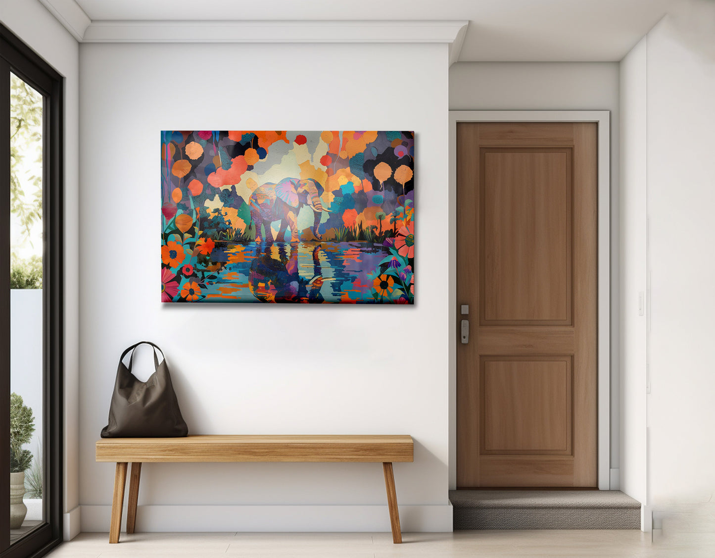 Colorful Elephant Water Reflection African American canvas print view 23