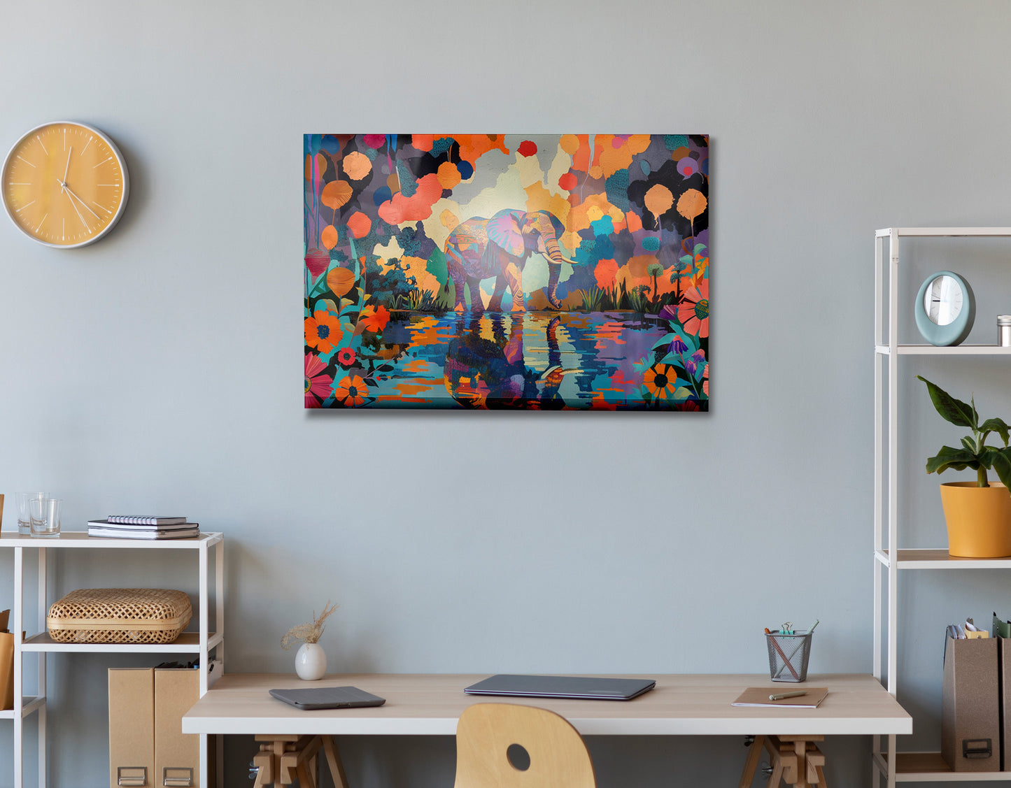 Colorful Elephant Water Reflection African American canvas print view 24