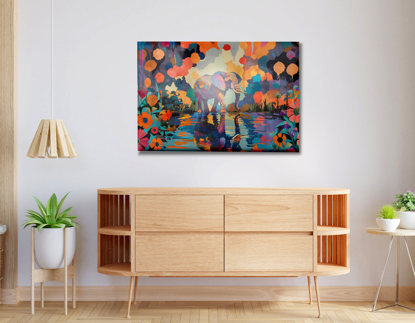 Colorful Elephant Water Reflection African American canvas print view 20