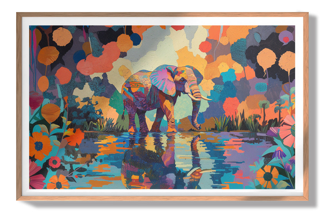 Colorful Elephant Water Reflection African American canvas print view 79