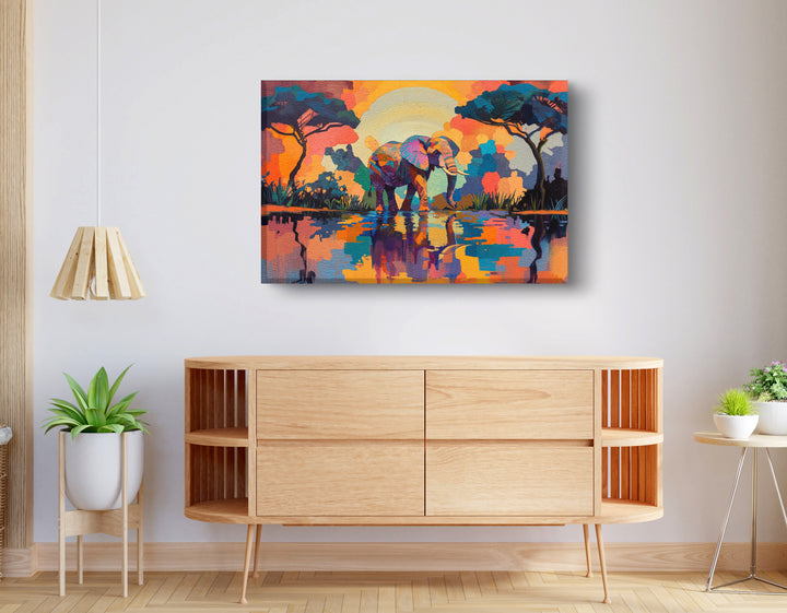 Elephant Sunset Reflection African American Wall Art