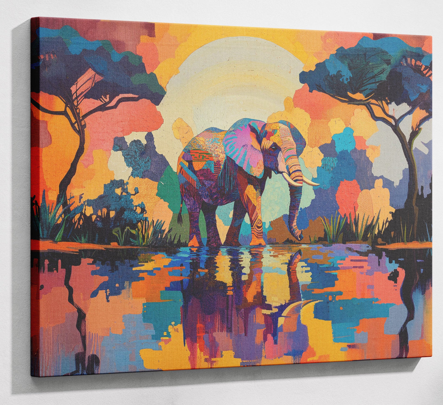 Elephant Sunset Reflection African American canvas print canvas print with visible wall art format