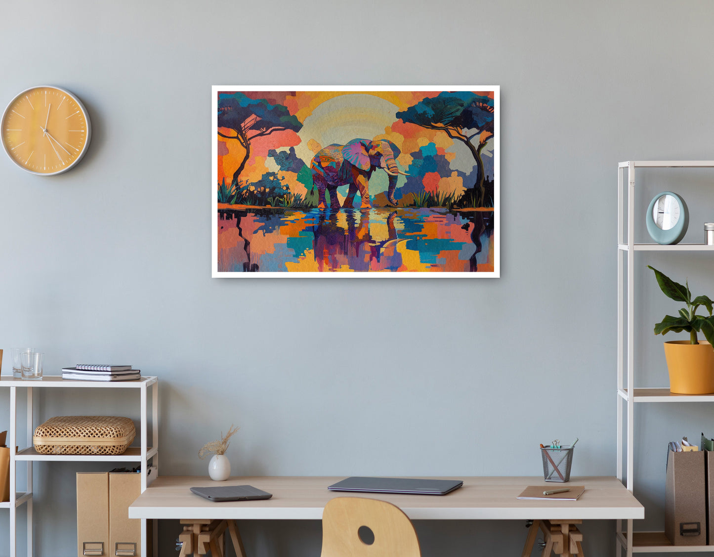 Elephant Sunset Reflection African American canvas print print view