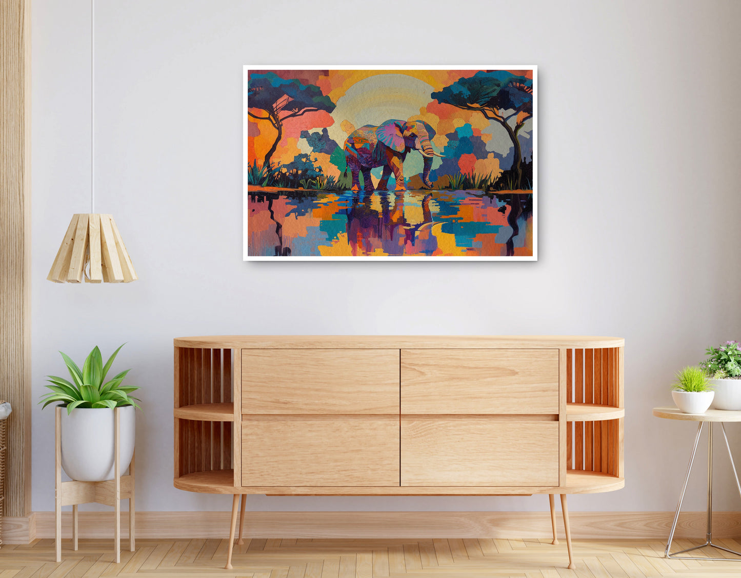 Alternate view of Elephant Sunset Reflection African American canvas print