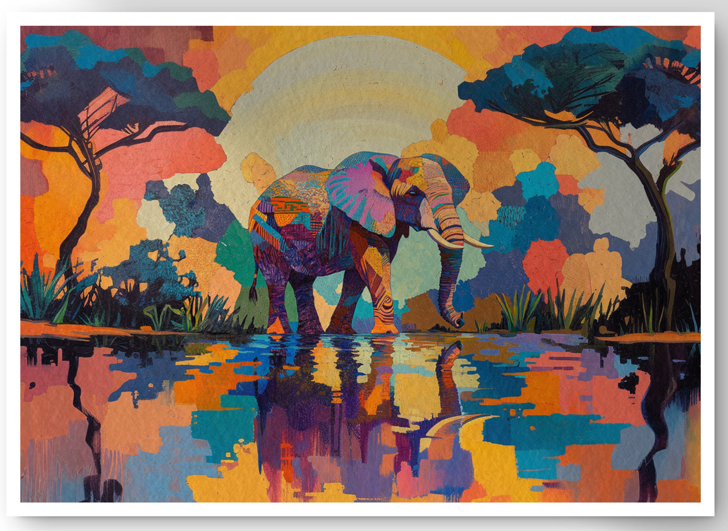 Elephant Sunset Reflection African American canvas print by MoomZee Artwork