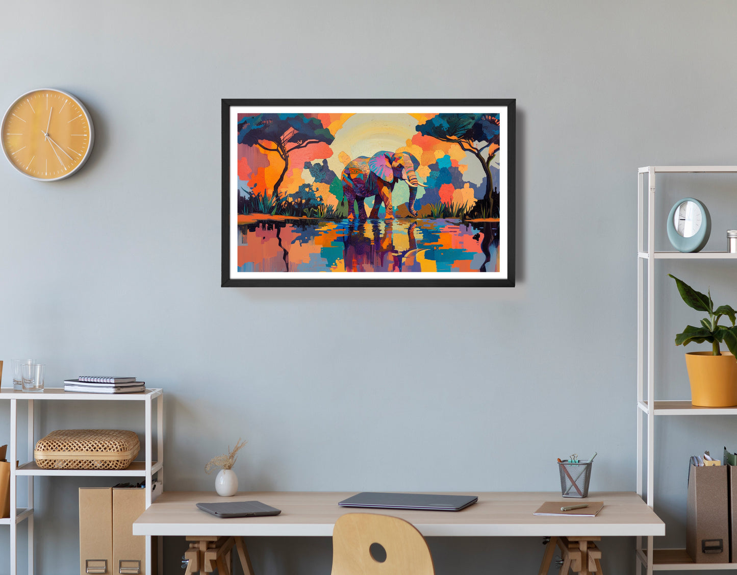 Elephant Sunset Reflection African American canvas print view 72