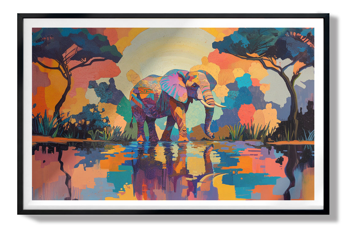 Elephant Sunset Reflection African American canvas print view 67