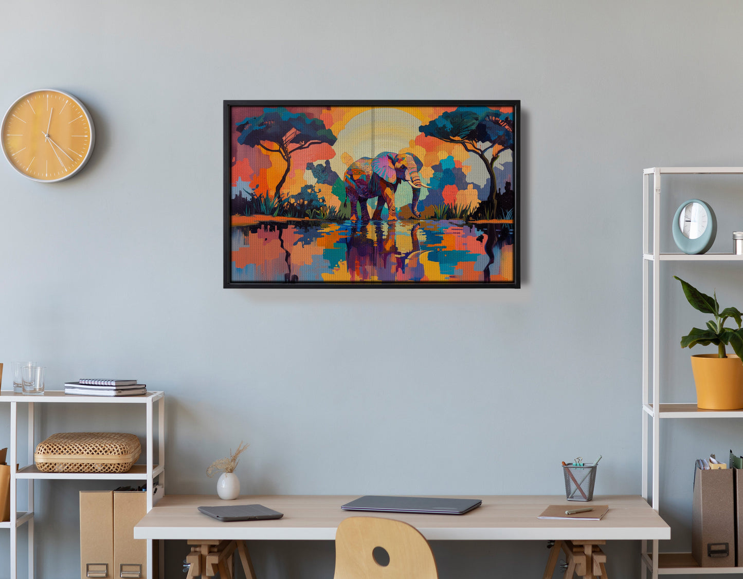 Elephant Sunset Reflection African American canvas print view 30