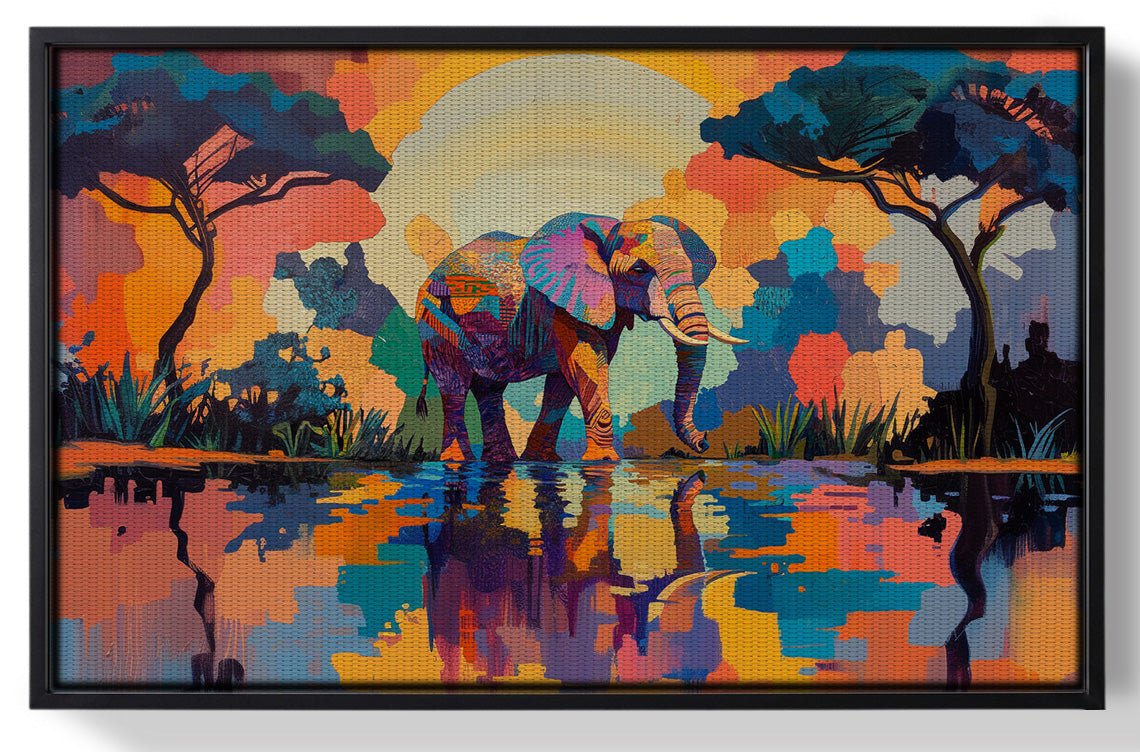 Framed Elephant Sunset Reflection African American canvas print for home decor