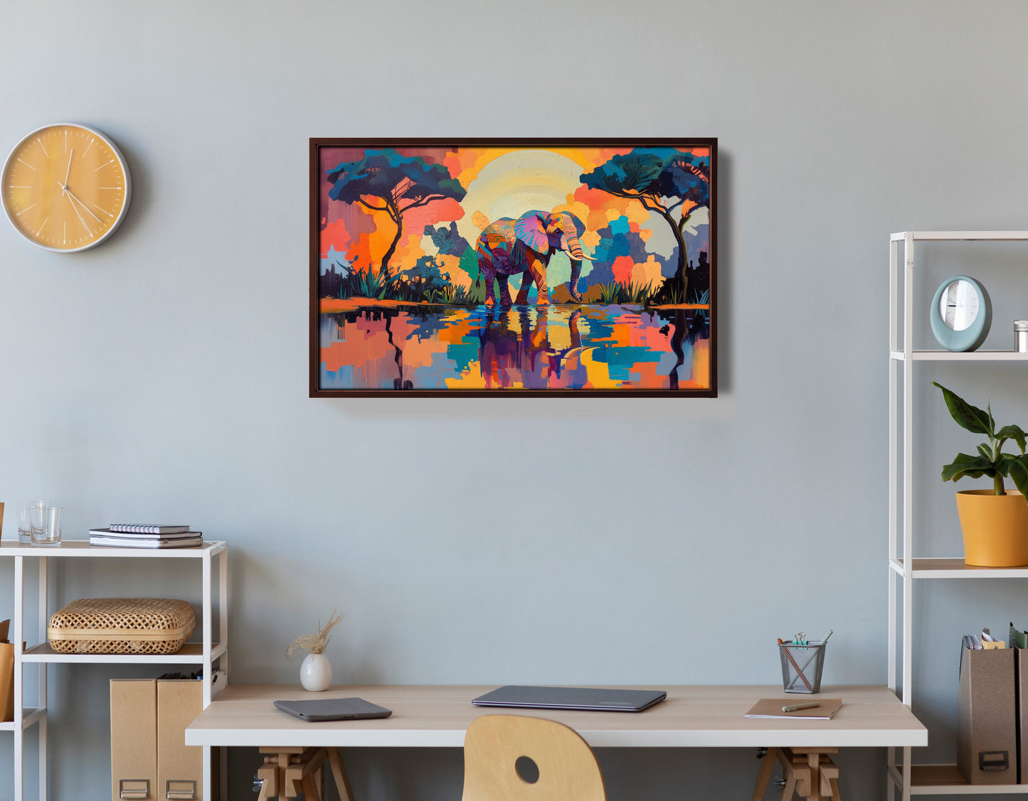 Elephant Sunset Reflection African American canvas print view 36