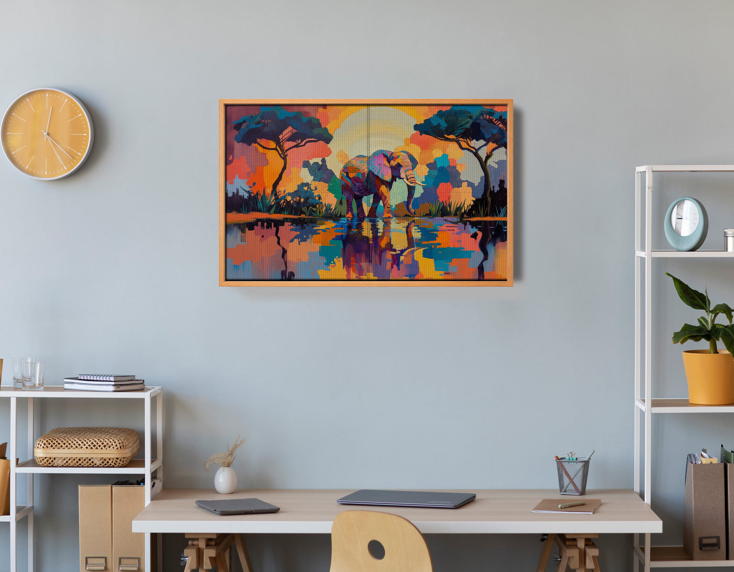 Elephant Sunset Reflection African American canvas print view 48