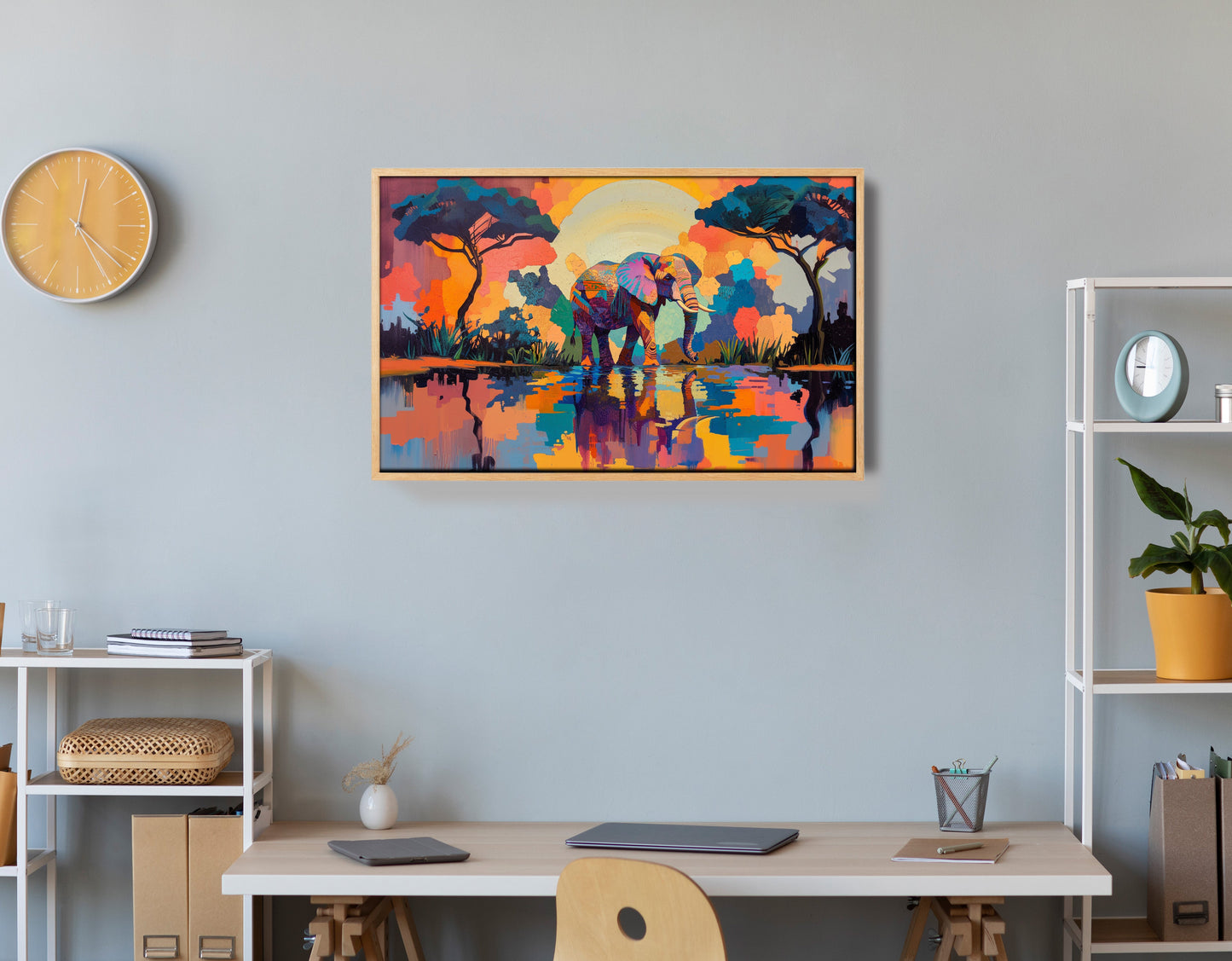 Elephant Sunset Reflection African American canvas print view 54