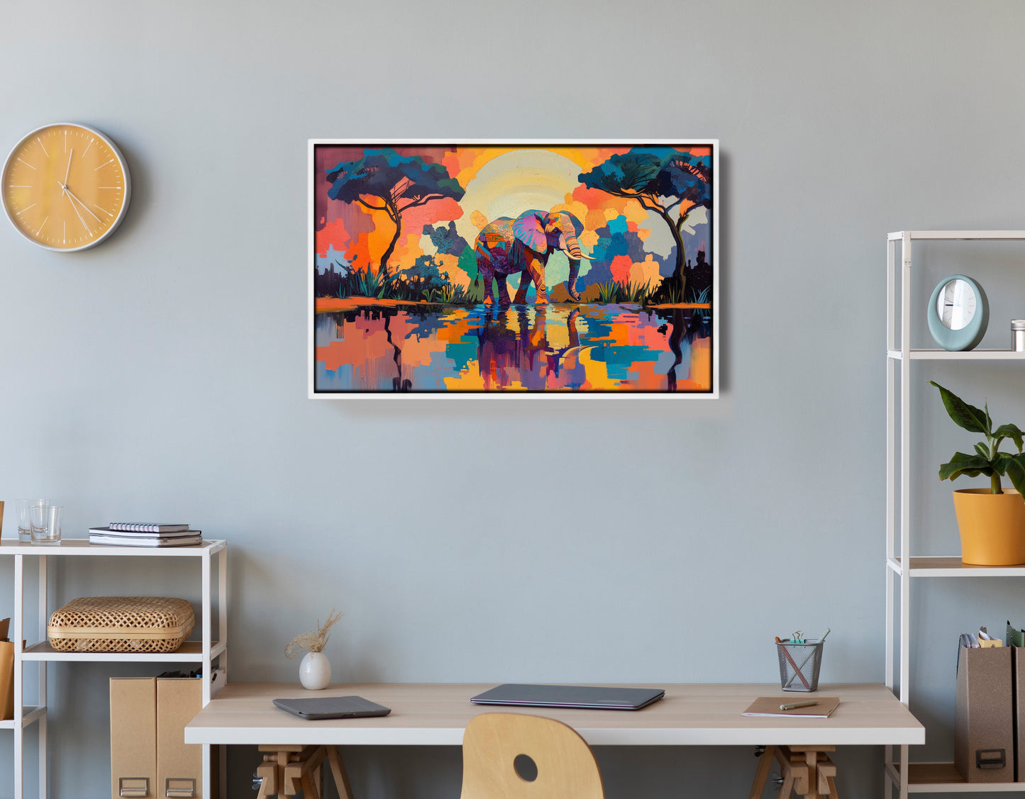 Elephant Sunset Reflection African American canvas print view 66