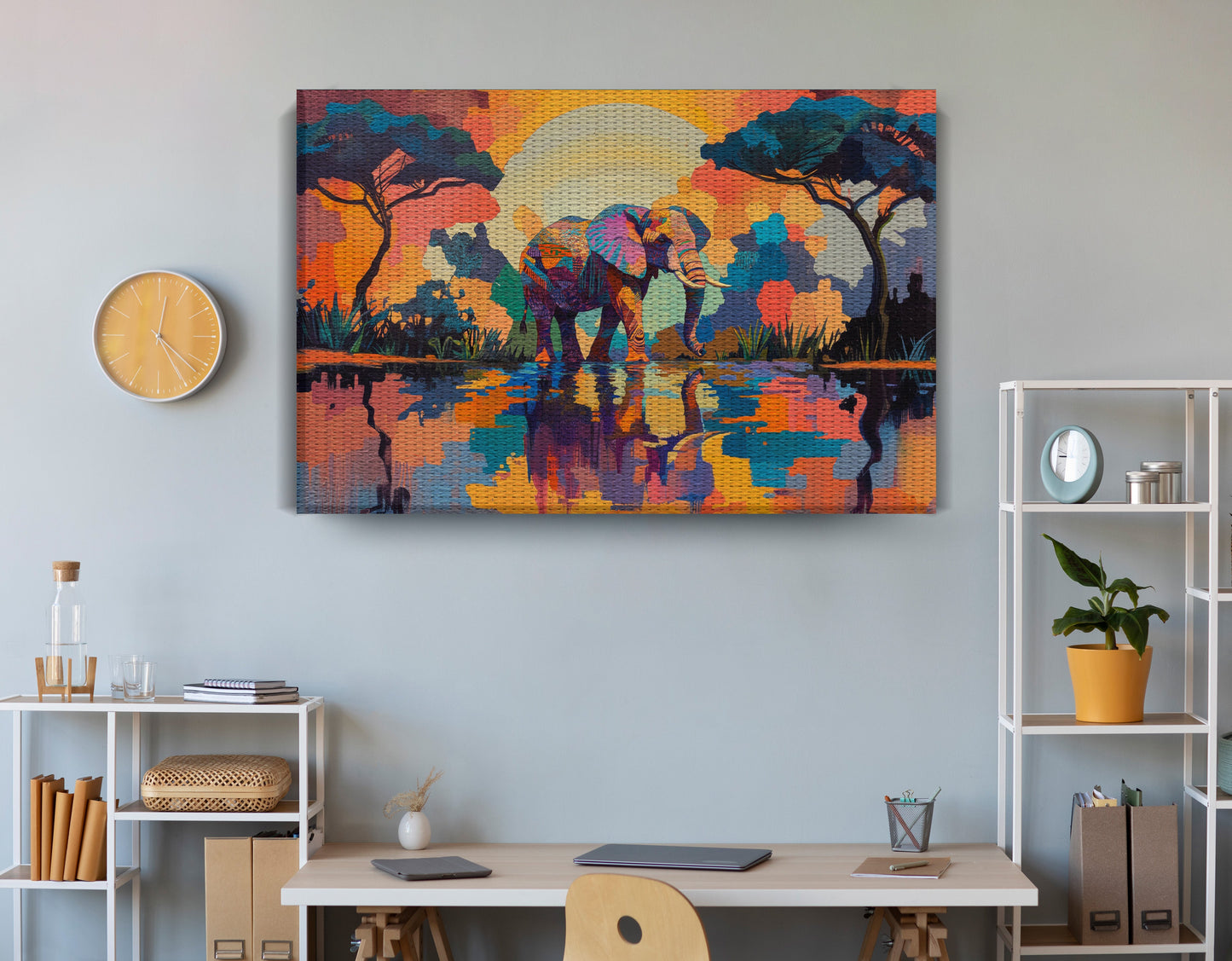 Elephant Sunset Reflection African American canvas print view 18