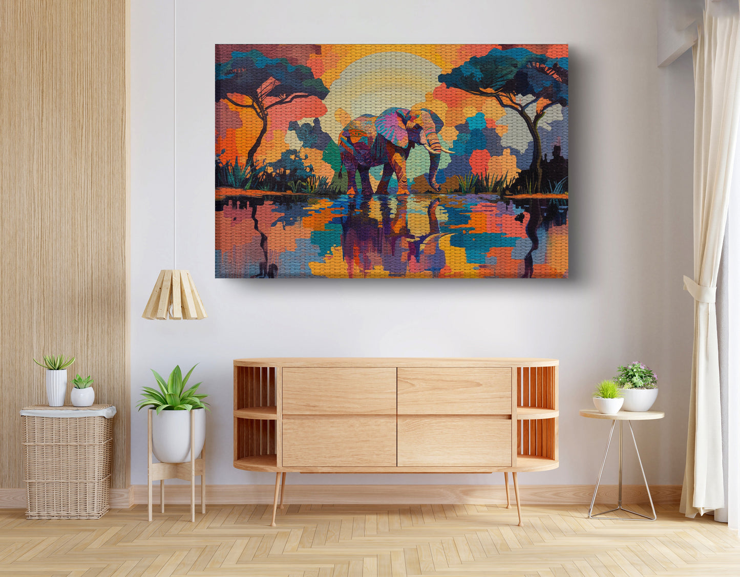 Elephant Sunset Reflection African American canvas print view 14