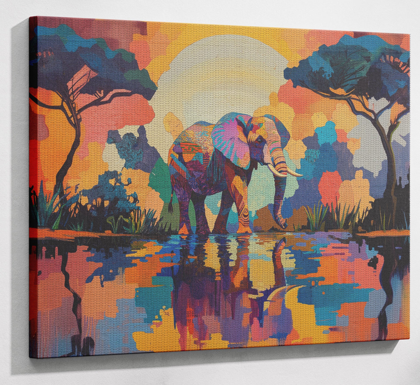 Elephant Sunset Reflection African American canvas print view 13