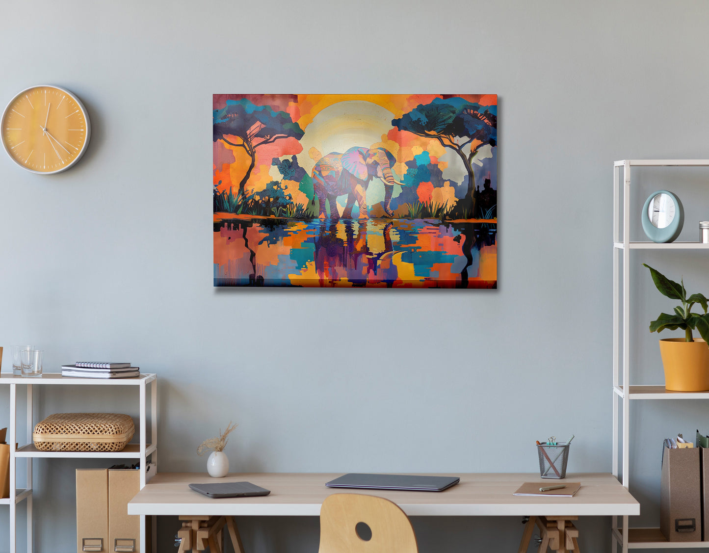 Elephant Sunset Reflection African American canvas print view 24