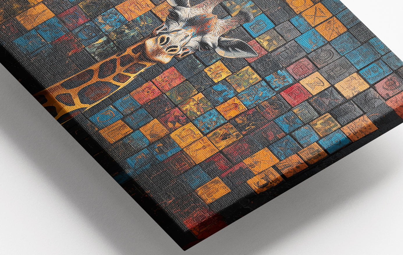 Close-up of Blue Mosaic Giraffe African American canvas print detail