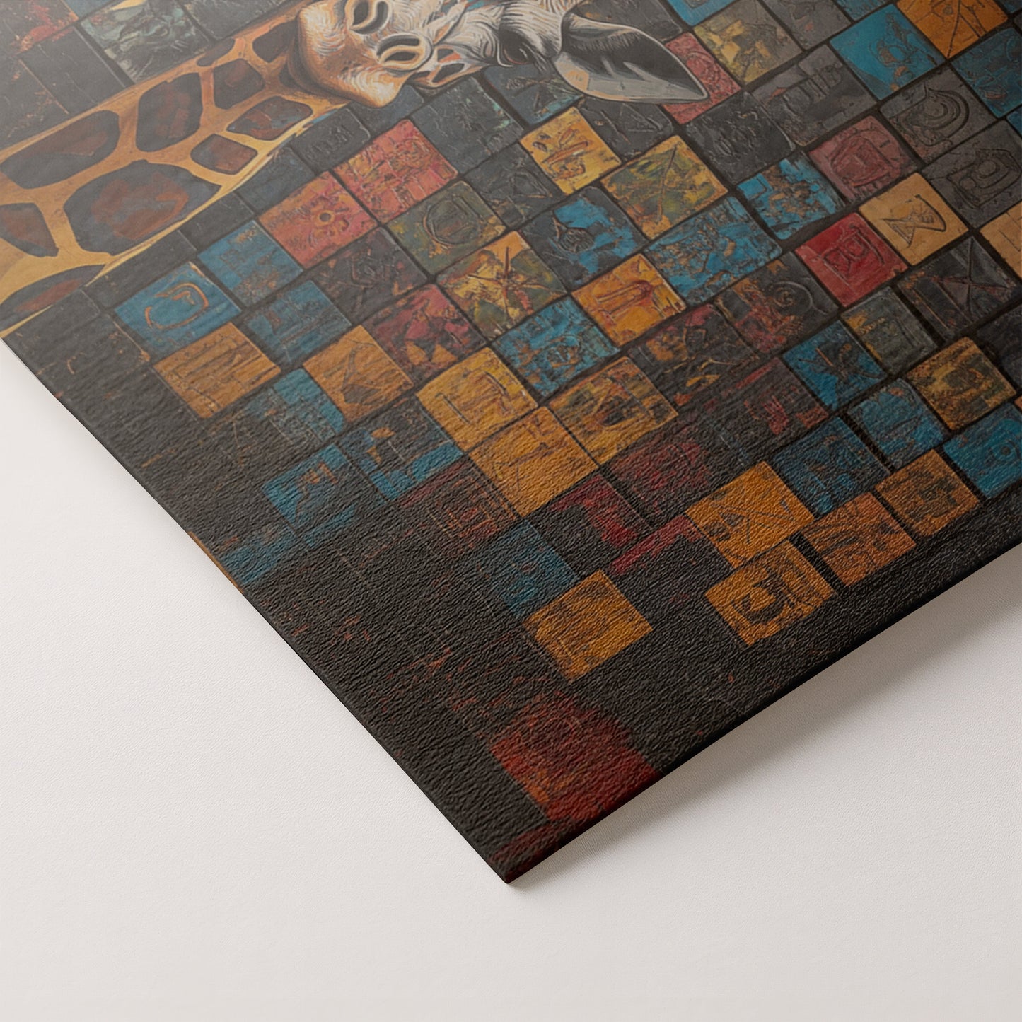 Blue Mosaic Giraffe African American canvas print artwork by MoomZee Artwork