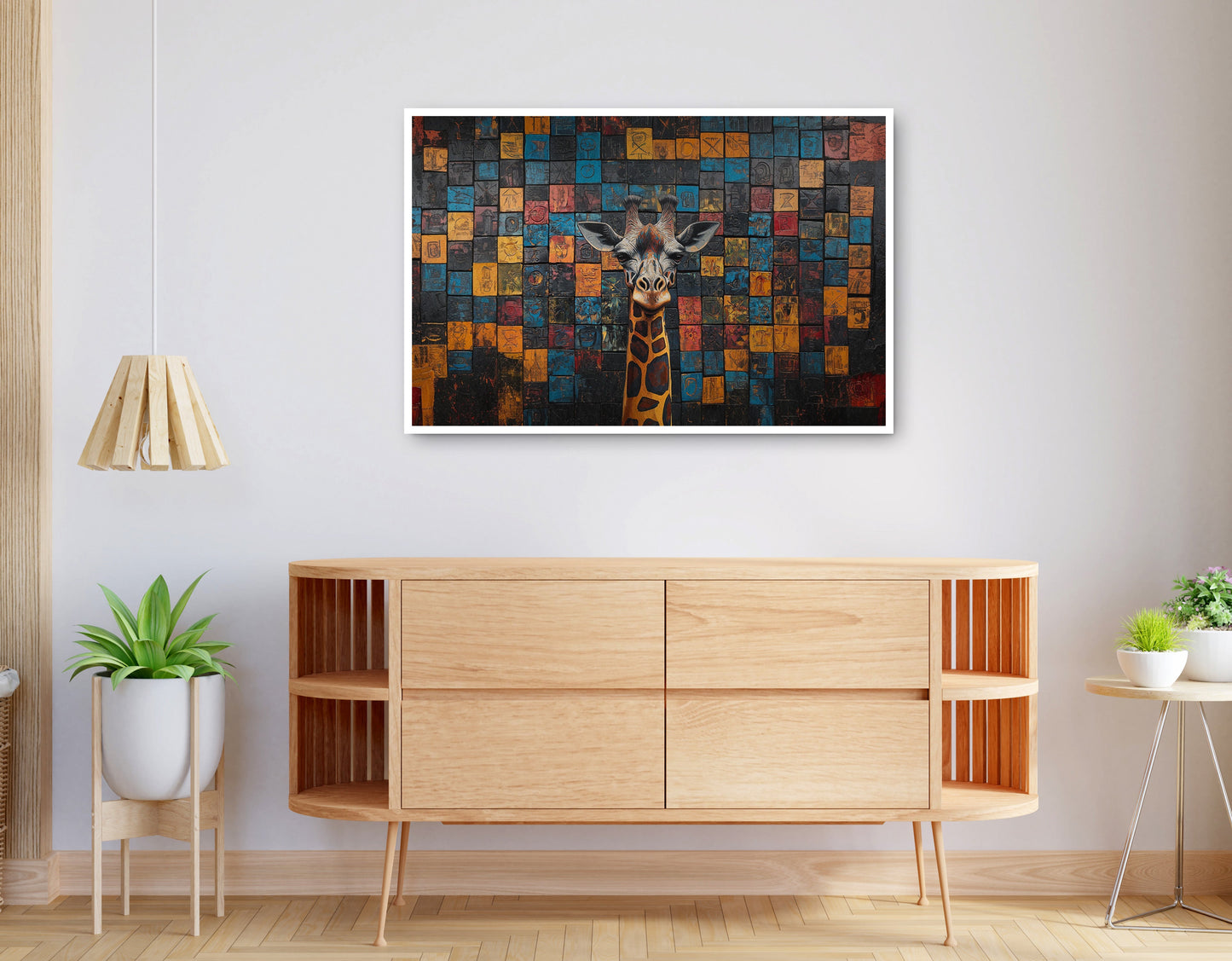 Alternate view of Blue Mosaic Giraffe African American canvas print