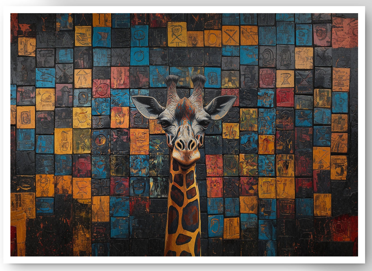 Blue Mosaic Giraffe African American canvas print by MoomZee Artwork