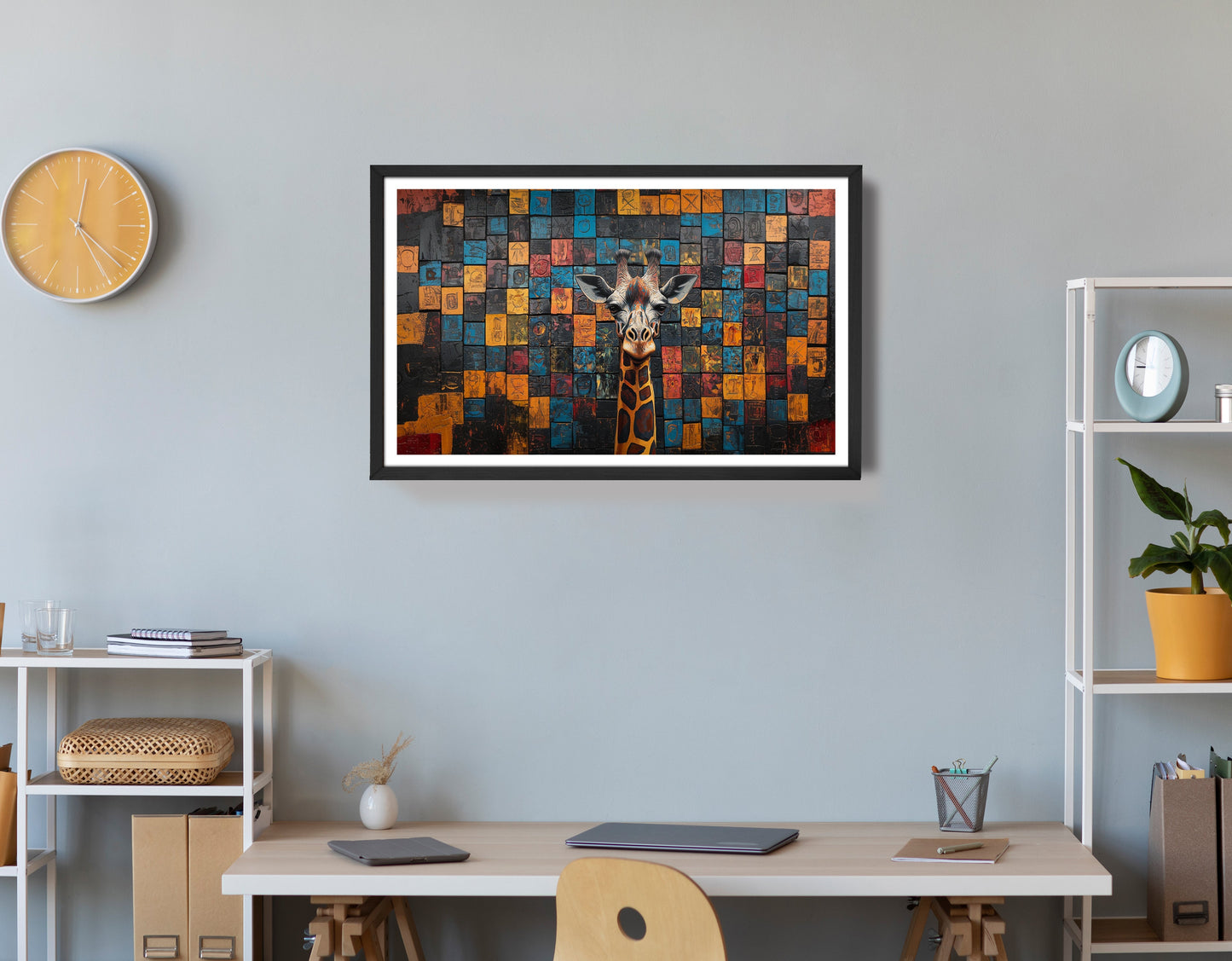 Blue Mosaic Giraffe African American canvas print view 72