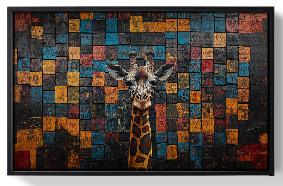 Framed Blue Mosaic Giraffe African American canvas print for home decor