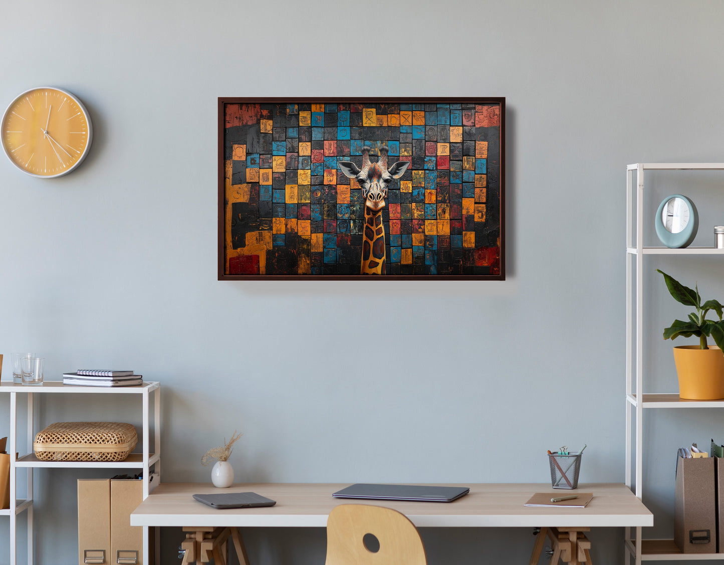 Blue Mosaic Giraffe African American canvas print view 36