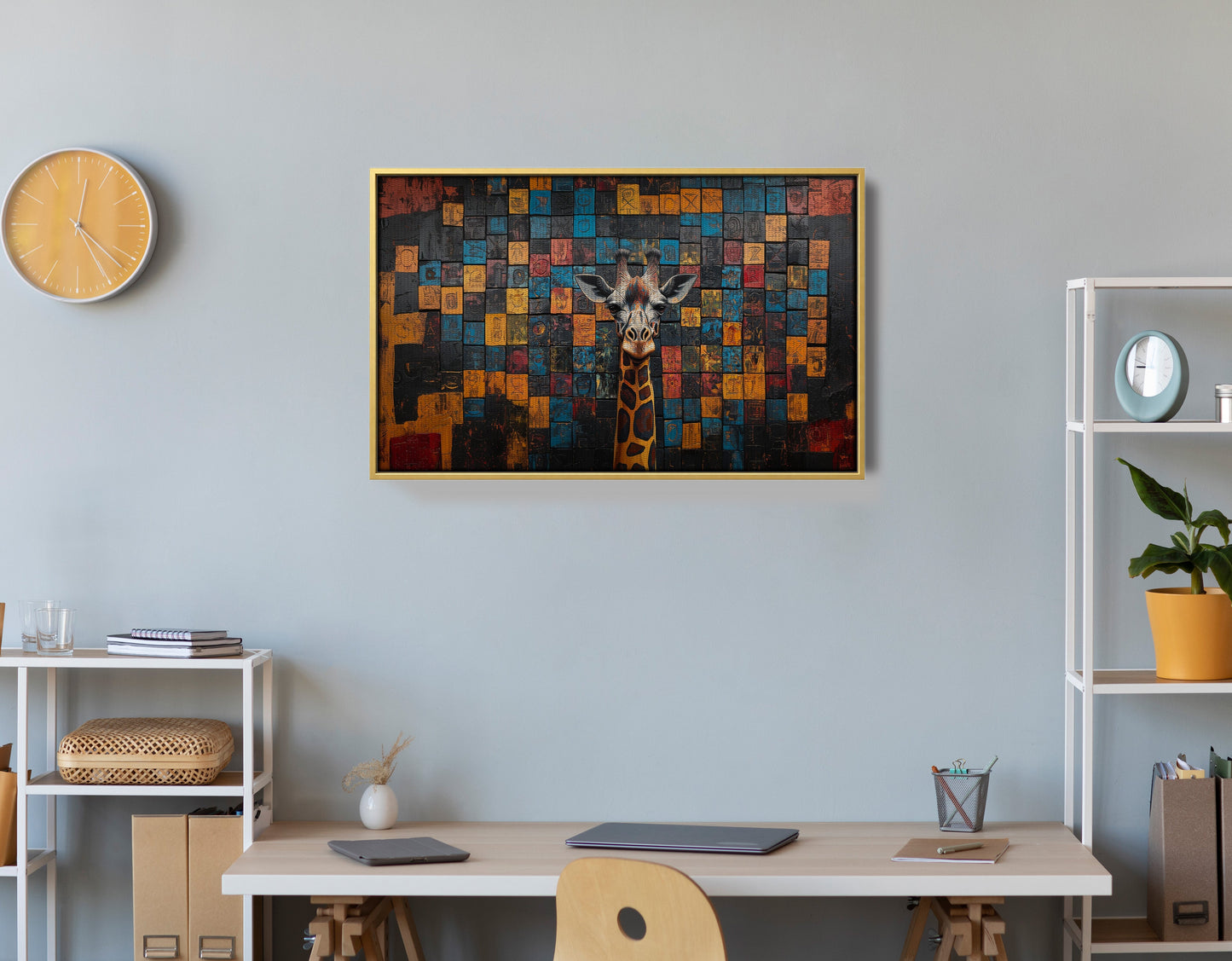 Blue Mosaic Giraffe African American canvas print view 42
