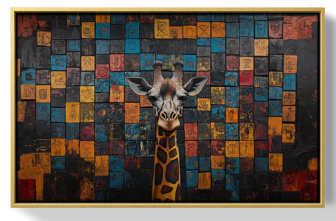 Blue Mosaic Giraffe African American canvas print view 37