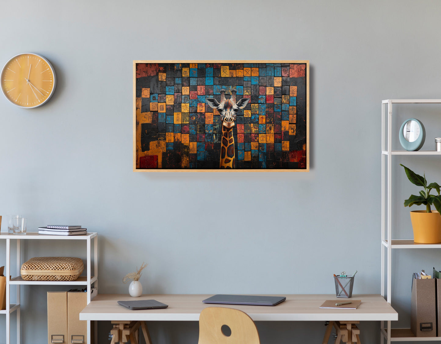 Blue Mosaic Giraffe African American canvas print view 54